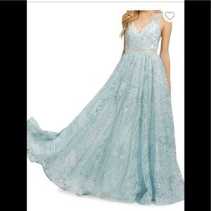 MAC DUGGAL SEQUIN FMBELLISHED BAL GOWN,COLOR: SEA MIST ,SZ 8, NEW ,$ 598